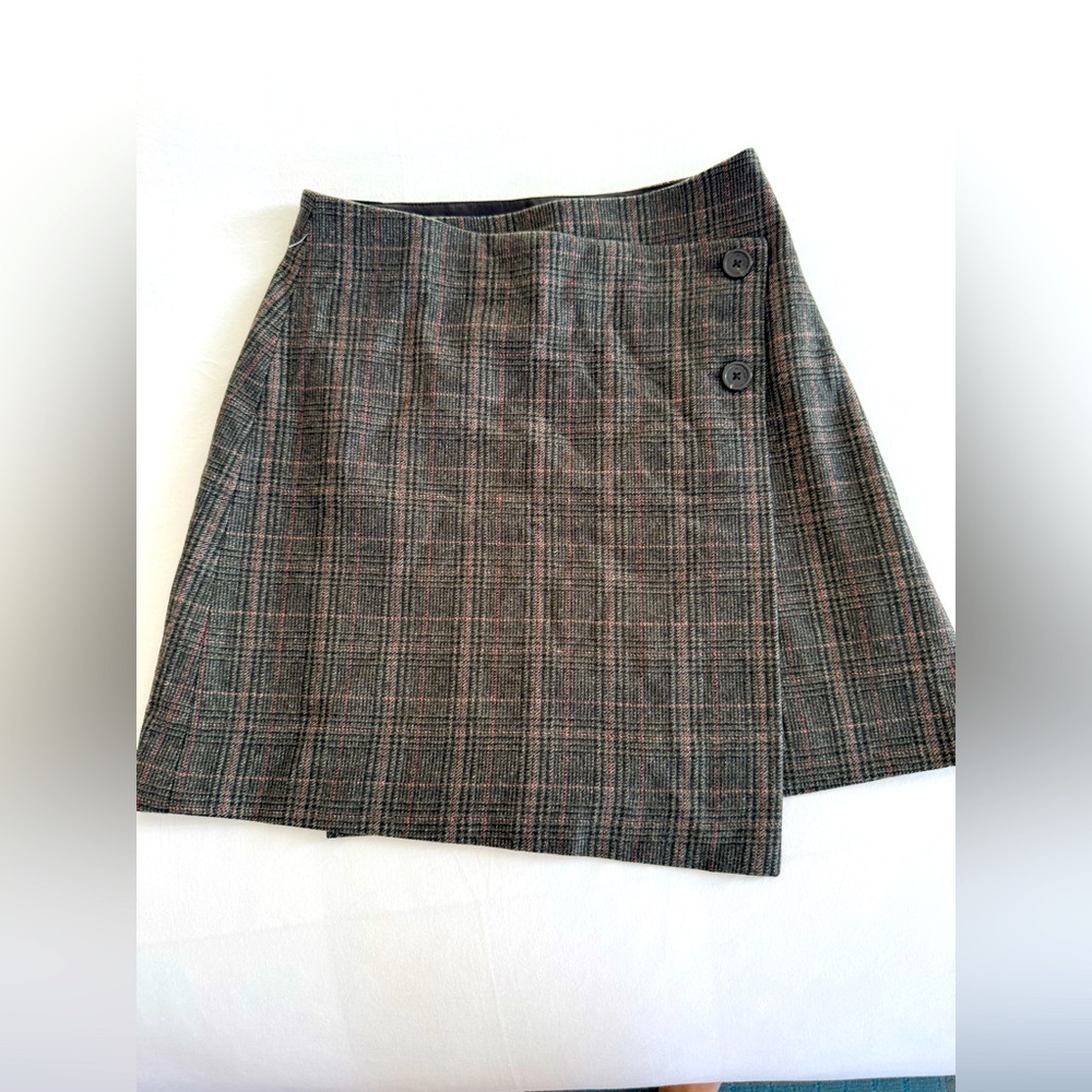 Aritzia Wilfred “Claudette Green Check" Wrap Plaid Skirt Size 2
